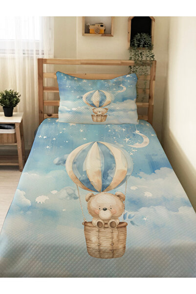 Evmila Sevimli Ayı Desen  Bebek Ve Çocuk Baskılı Tek Kişilik Pike Takımı 160x230