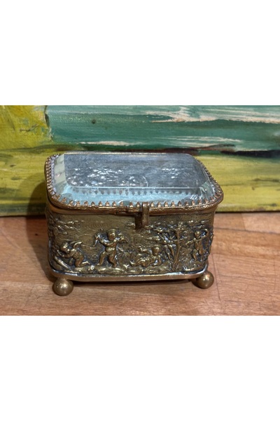 tayfuntufan antika koleksiyon 1900 Ler Başı Fransız Bizote Camlı Pirinç Mücev...