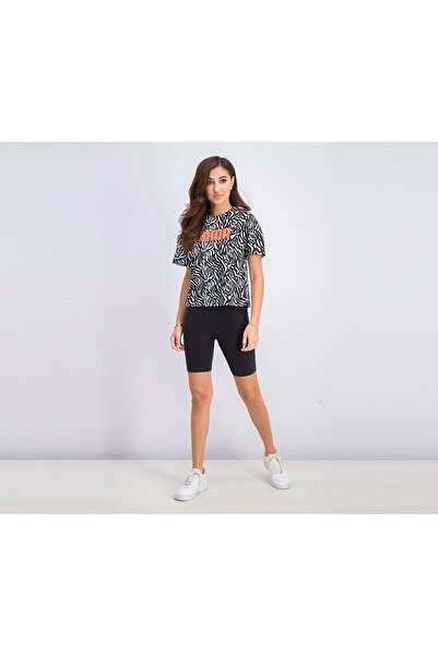 Puma Women Short Sleeve Aop Tee, Black And White