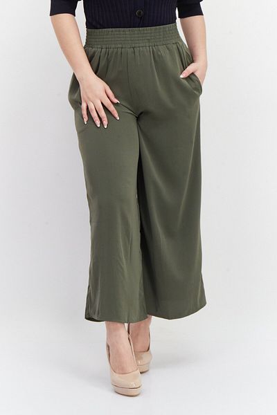 French Connection Women Wide Leg Plain Palazzo Pants, Olive