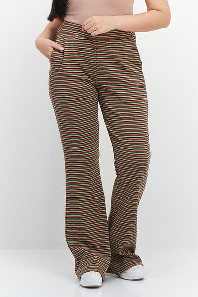 X-Girl Womer Embroidered Stripe Flare Pants, Brown