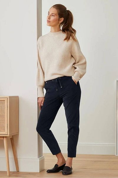Tchibo Women Regular Fit Drawstring Corduroy Pants, Navy
