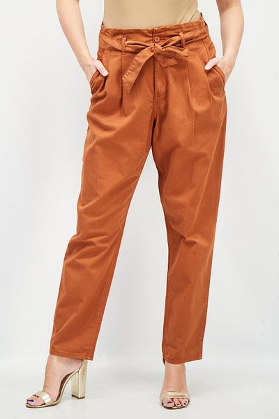 Esprit Women Regular Fit High Waist Pants, Rust