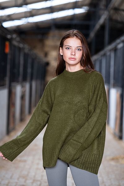 VerdeBlanco Khaki Color Oversize Thick Corded Balloon Sleeve Sweater