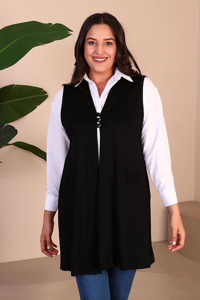 Ferace Women's Large Size Hijab Vest Flexible Vest with Buttons and Pockets