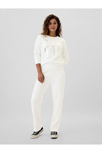 GAP Kadın Kırık Beyaz Gap Logo Bootcut Pull-On Fleece Eşofman Altı