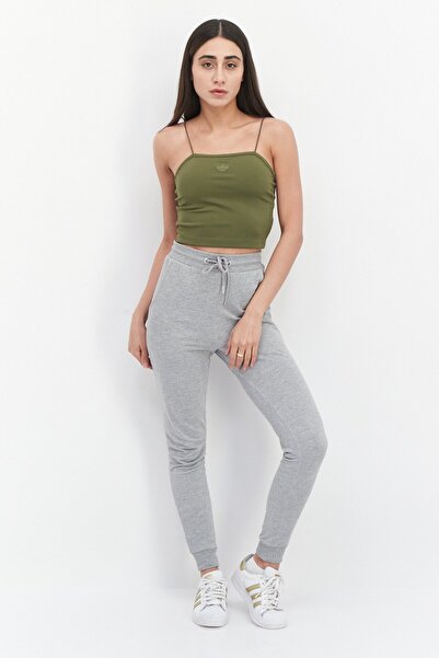 Adidas Originals قميص رياضي نسائي خارجي بشعار العلامة التجارية، زيتوني غامق