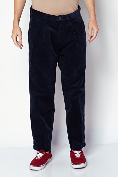 Esprit Men Regular Fit Textured Wide Leg Corduroy Pants, Navy