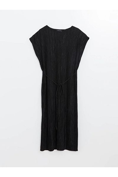 LC Waikiki Lcw Vision New Black Crew Neck Textured Women's Dress