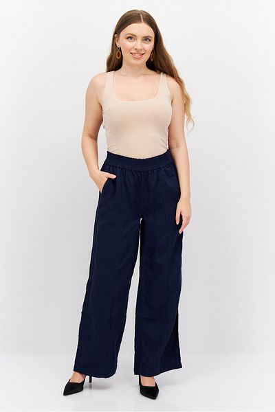 Esprit Women Wide Leg Solid Palazzo Pants, Navy