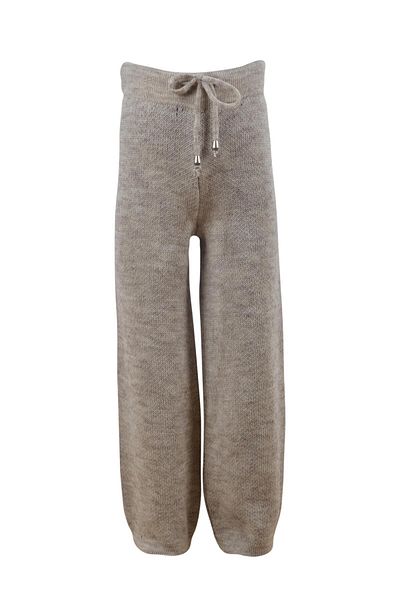Minora Beige Color Girl's Knitwear Trousers - Wide Leg and Elastic Waist Age 6-9