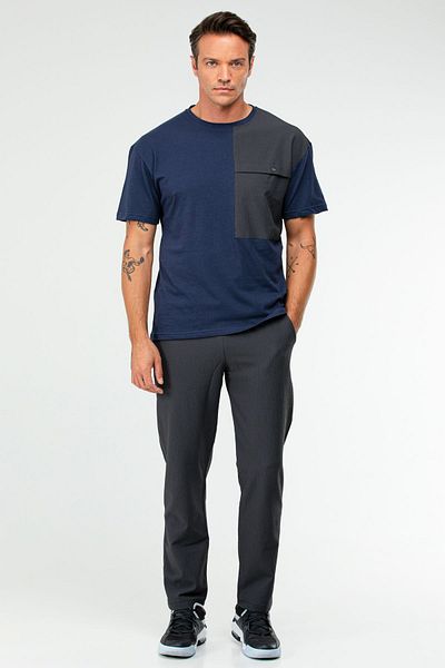 speedlife Ανδρική φόρμα φόρμας με κοντό μανίκι Navy Blue Oversize βαμβακερή λαιμόκοψη xb0094