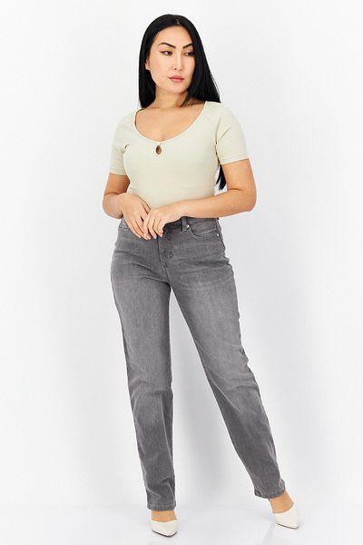 Gloria Vanderbilt Women Regular Fit Washed Straight Leg Pants, Grey