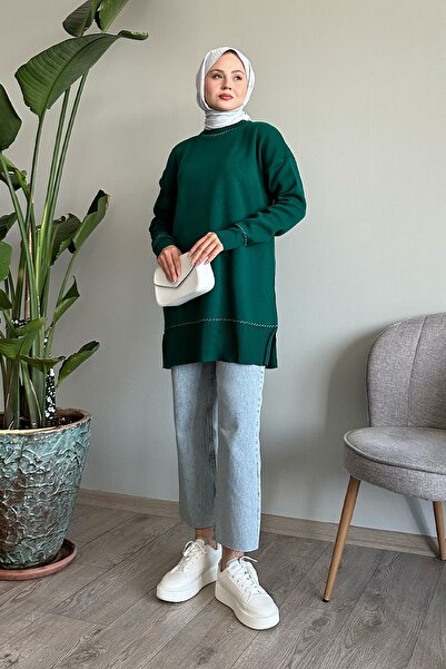 InStyle Basic Green Knitwear Sweater with Piping