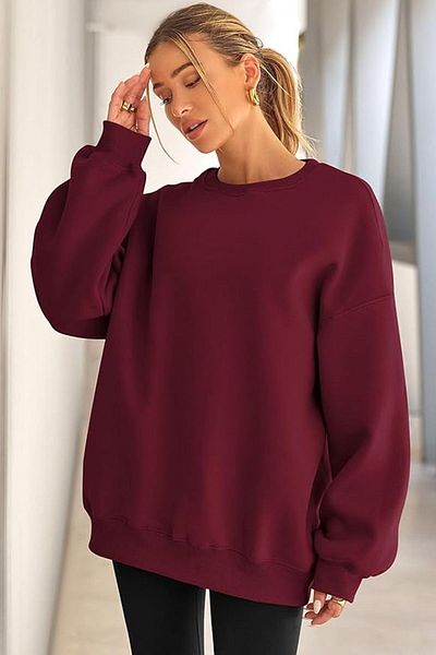 COMBİNE MİCHAİL Hanorac oversize pentru damă roșu Claret - Decolteu