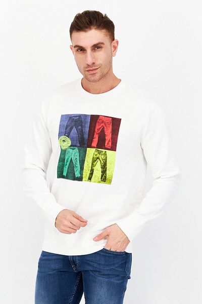 Levi's Men Crew Neck Long Sleeve Graphic Print Sweatshirt, White