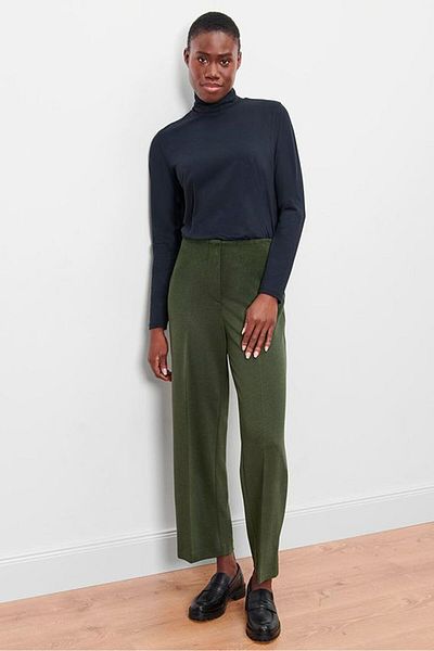 Tchibo Women Regular Fit Solid Straight Pants, Dark Olive