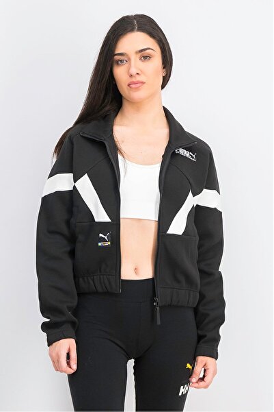 Puma سترة رياضية نسائية بأكمام طويلة وسحاب كامل، باللون الأسود