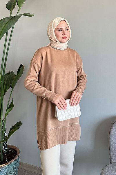 InStyle Basic Camel Knitwear Sweater with Piping