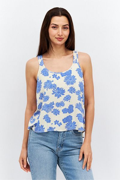 Levi's Women Round Neck Sleeveless Floral Top, Beige