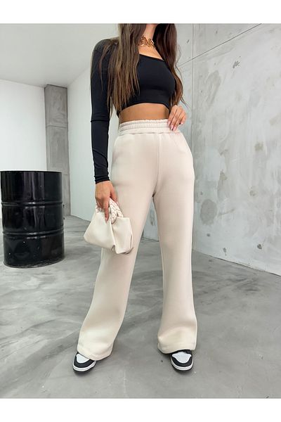 BİKELİFE Elastische Damen-Jogginghose mit hoher Taille und drei Fäden
