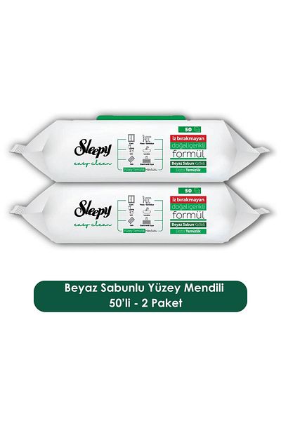 Sleepy White Soap Surface Cleaning Towels - 2 Pieces, 50 Pieces, Easy Clean 2X15 and Rosie