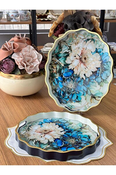 MD MİMOZA DEKOR Afra 2'li Oval Ahşap Tepsi