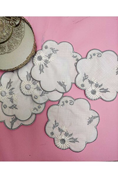 Çt Çeyizci Tekstil 6 مناديل تقديم بلون القهوة - كوكتيل وقاعدة أكواب