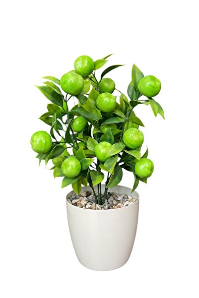 YAPAY ÇİÇEKÇİNİZ شجرة تفاح خضراء صناعية في وعاء بتفاصيل حجرية