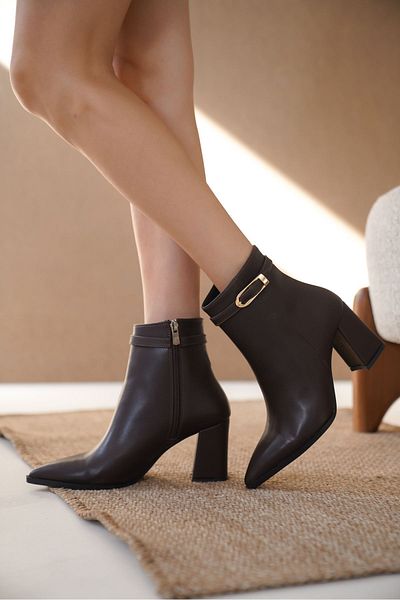 GOFFSHOES Γυναικείες μπότες London με χοντρό τακούνι με αγκράφα - καφέ