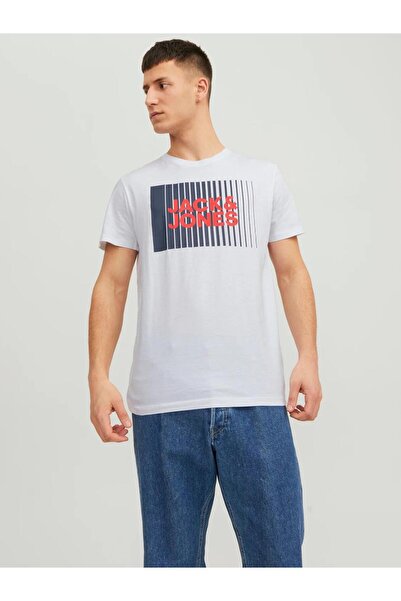 Jack & Jones 12233999 0 Yaka Onu Cızgı Ustu Jack Jones Yazılı Kısa Kol %100 Coton Tshırt