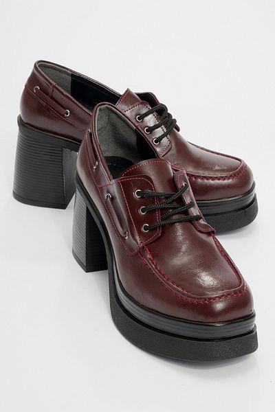 LuviShoes Dudley Burgundy Leather Laced Women's Platform Heeled Shoes