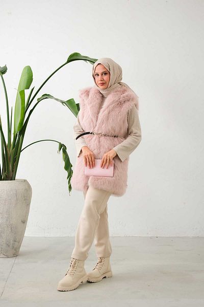 lurex moda Vestă din blană cu centură