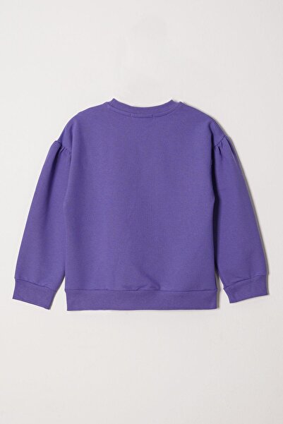 zepkids Crew Neck Long Sleeve Slit Gowns Detailed Long Sleeve Purple Color Girl's Tracksuit Set