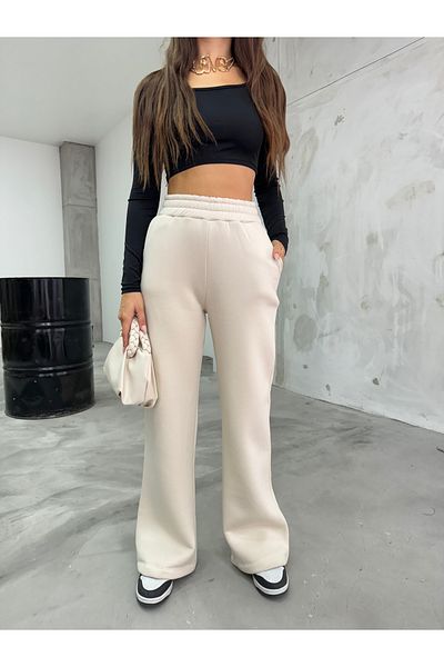 BİKELİFE Elastische Damen-Jogginghose mit hoher Taille und drei Fäden