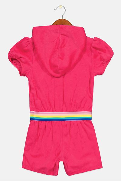 Juicy Couture Kids Girl Embroidered Logo Short Sleeve Hooded Rompers, Pink Combo
