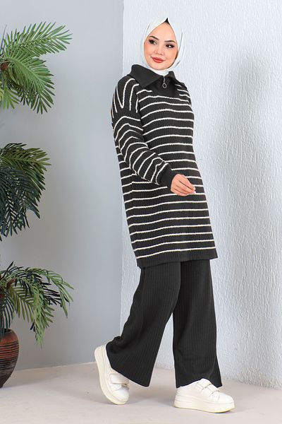 MODAQU Smoke Colored Corded Knitwear Set - Zippered