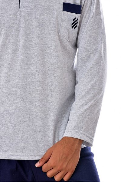 Pemilo Men's Gray 955 Model Single Jersey Long Sleeve Pajama Set
