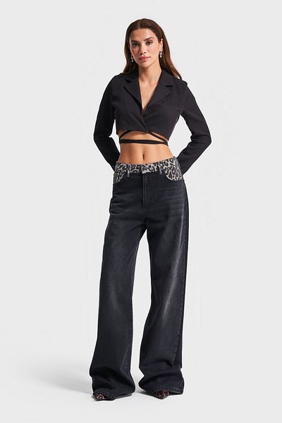 its basic Női sötét füstölt színű 2w41 Midrise Wideleg leopárdmintás farmer