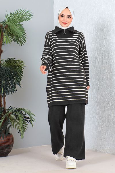 MODAQU Smoke Colored Corded Knitwear Set - Zippered