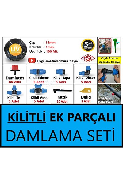 MGF PLAST 100mt. Deliksiz Kilitli Ek Parça Damlama Sulama Borusu Seti Malzeme...