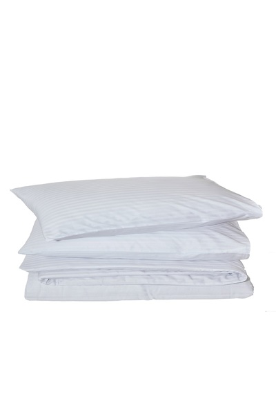 Komfort Home طقم غطاء لحاف من الساتان القطني المخطط مزدوج / أبيض