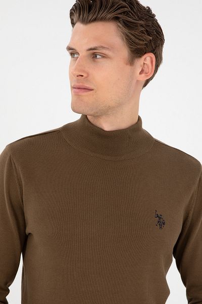 U.S. Polo Assn. Men's Slim Fit Half Throat Khaki Basic Sweater 50293499 -Vr027