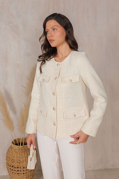 Melike Tatar Ecru Sequin Jacket 32-2223