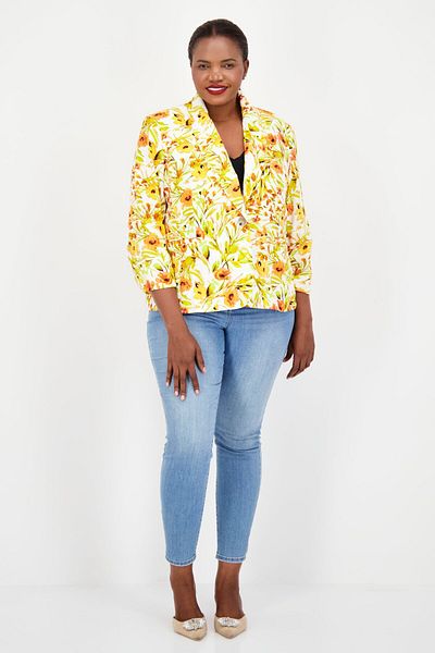 Kasper Women Plus Size All Over Printed Casual Blazer, Orange Combo