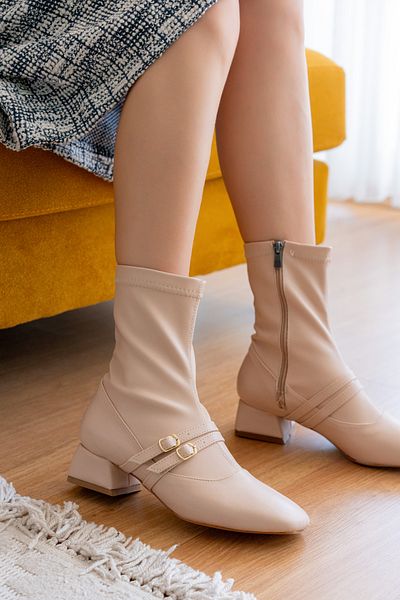 DİVOLYA Fuga Beige Διπλό Μποτάκια Stretch με τακούνι (4 cm)