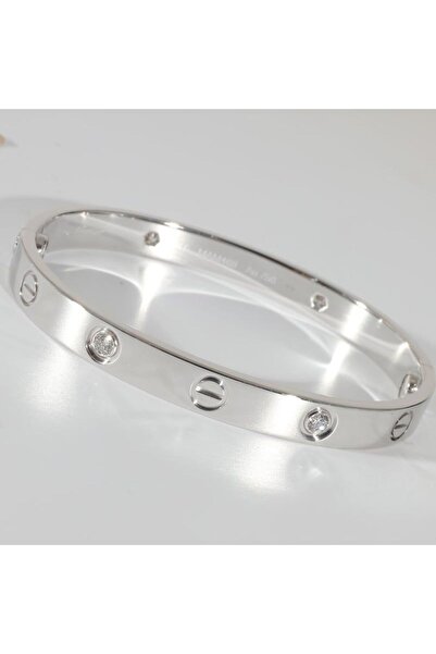 stainles steel Çelik Kelepçe Taşlı Bileklik (Silver) İri Boy Yüksek Kalite