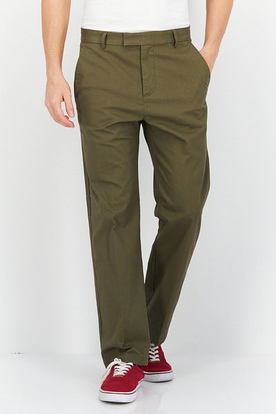 Esprit Men Regular Fit Plain Chino Pants, Olive