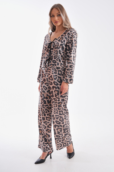 Pulli Collection Sequin Leopard Patterned Wide Leg Trousers Pll-037