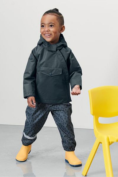 Tchibo Toddlers Boy Hooded Plain Raincoat Jacket, Slate Grey